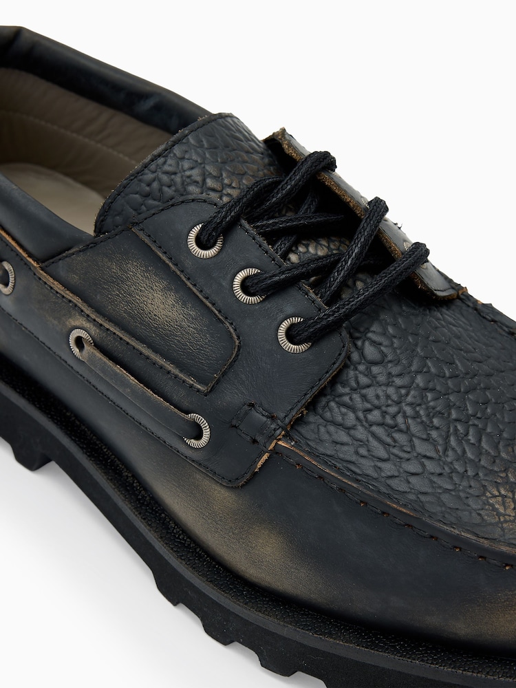 AllSaints Black Skiff Boat Shoes - Image 5 of 5