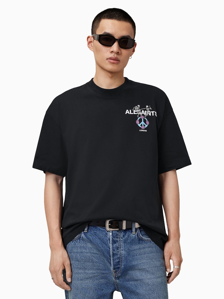 AllSaints Black Reincarnate Short Sleeve Crew T-Shirts - Image 2 of 8