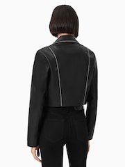 AllSaints Black Landers Biker Jacket - Image 2 of 6
