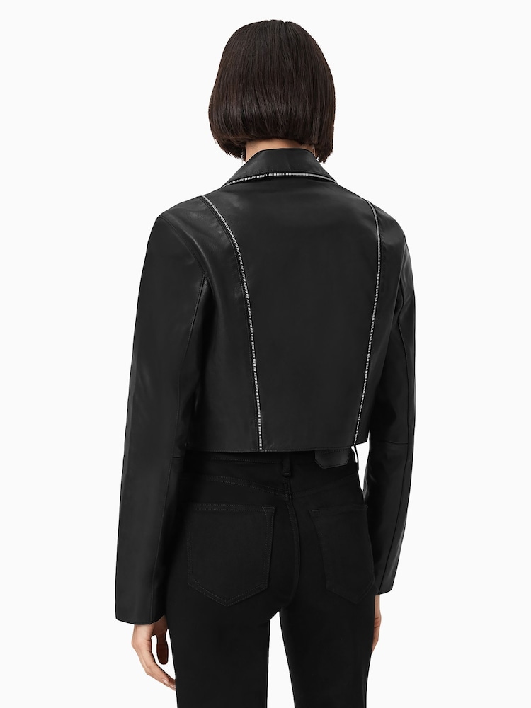 AllSaints Black Landers Biker Jacket - Image 2 of 6