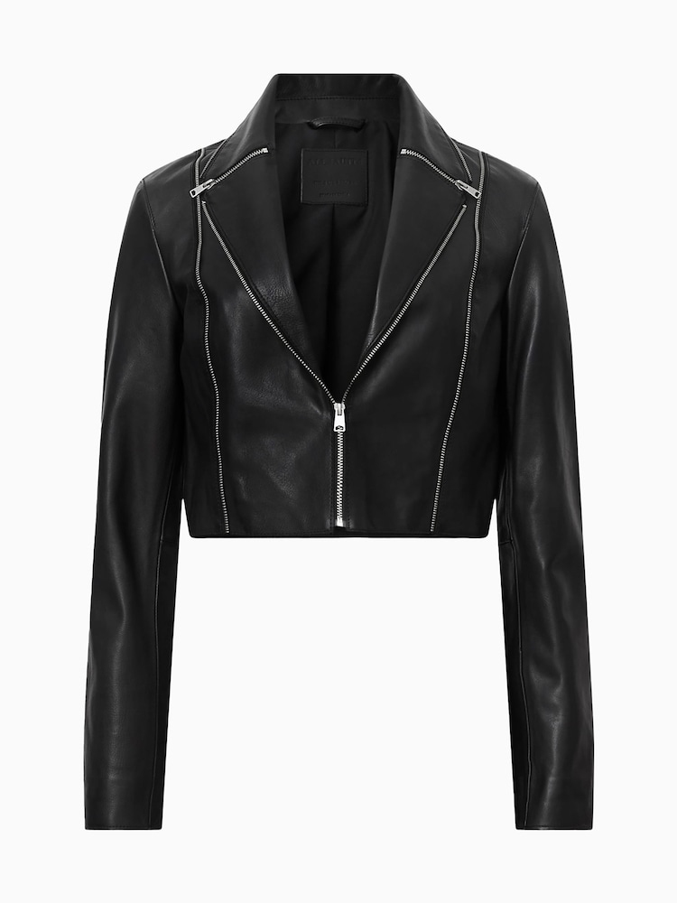 AllSaints Black Landers Biker Jacket - Image 6 of 6