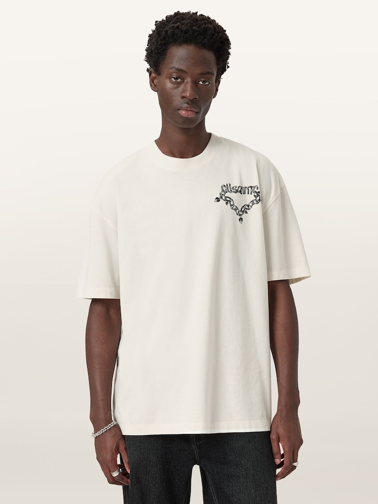 AllSaints White Drip Short Sleeve Crew T-Shirt - Image 2 of 8