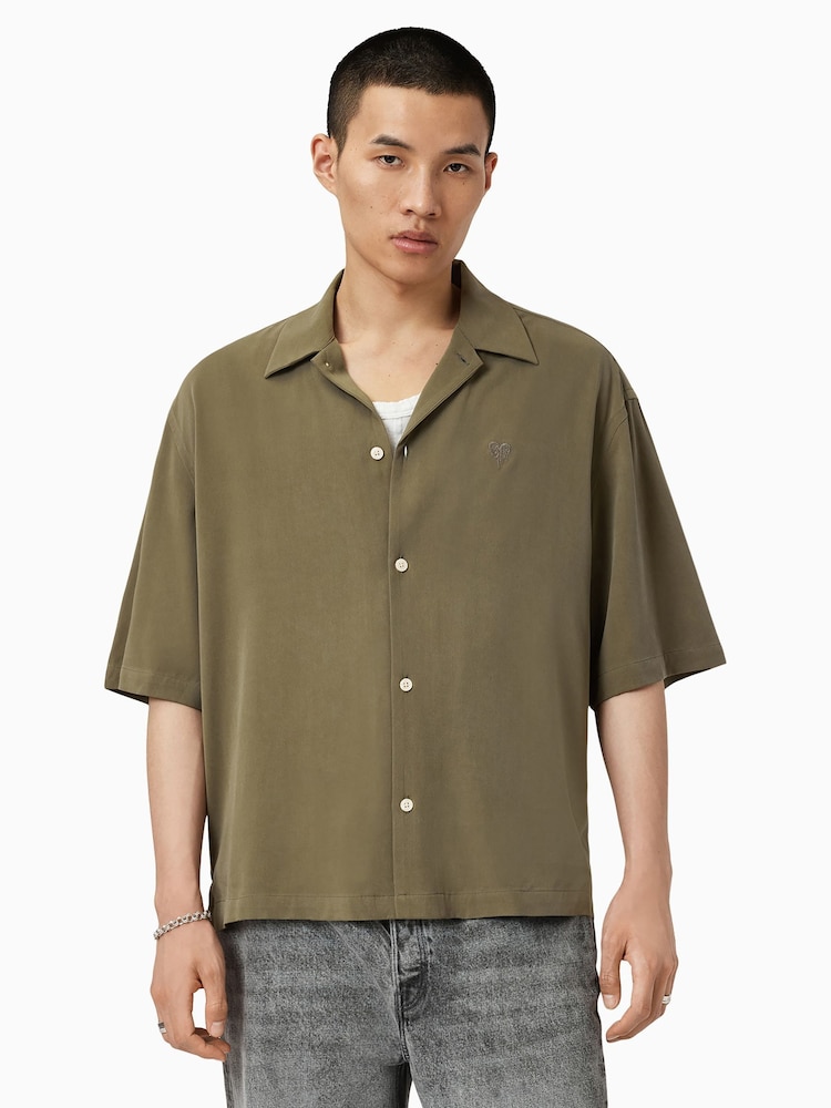 AllSaints Green Rialto Short Sleeve Shirt - Image 1 of 6