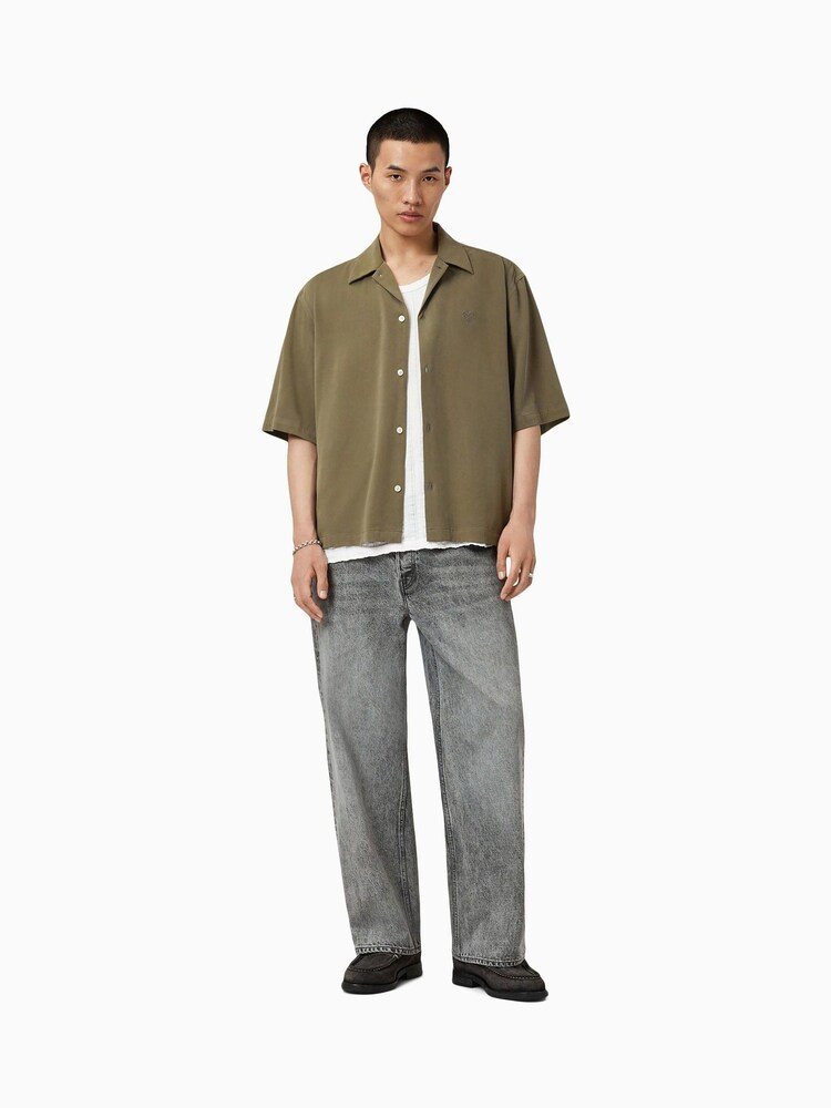 AllSaints Green Rialto Short Sleeve Shirt - Image 2 of 6