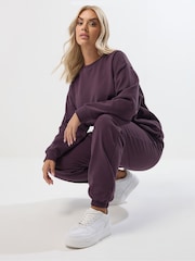 Yours Curve Purple Crew Neck Sweatshirt Joggers Set - Image 1 of 5