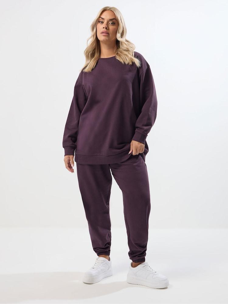 Yours Curve Purple Crew Neck Sweatshirt Joggers Set - Image 2 of 5