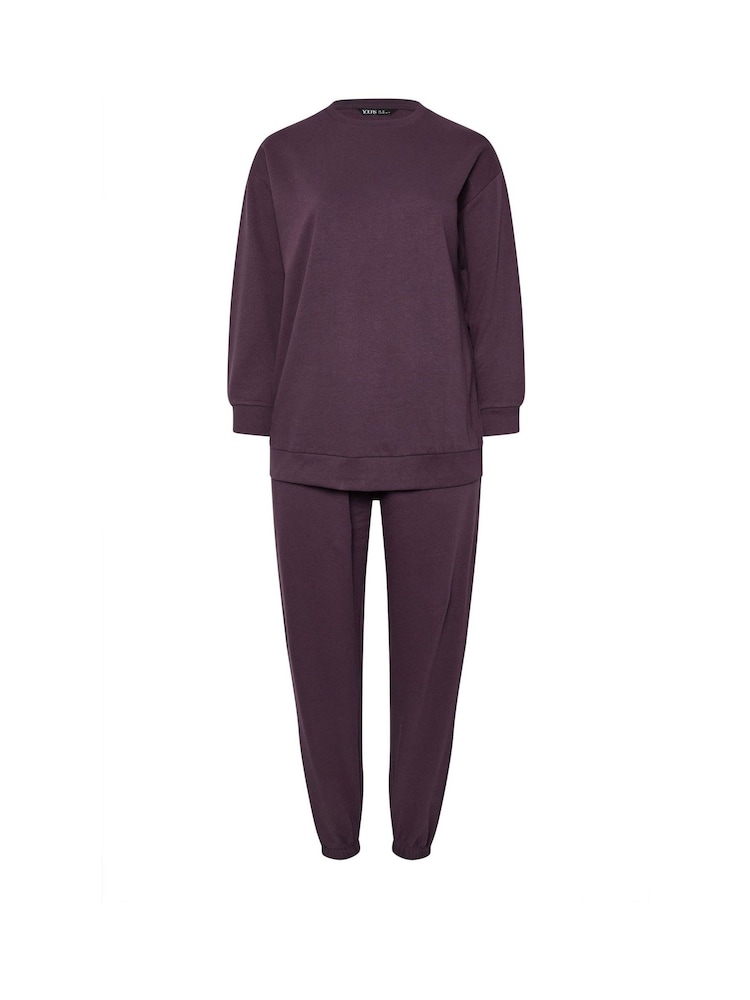 Yours Curve Purple Crew Neck Sweatshirt Joggers Set - Image 5 of 5