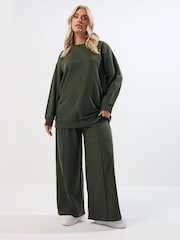 Yours Curve Green Crew Neck Sweatshirt Joggers Set - Image 1 of 4