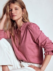 Boden Pink Aria Broderie Notch Neck Blouse - Image 1 of 5