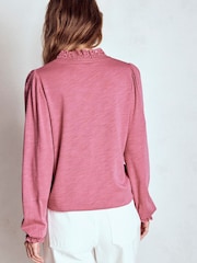 Boden Pink Aria Broderie Notch Neck Blouse - Image 3 of 5
