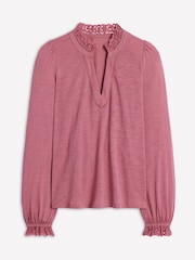 Boden Pink Aria Broderie Notch Neck Blouse - Image 5 of 5