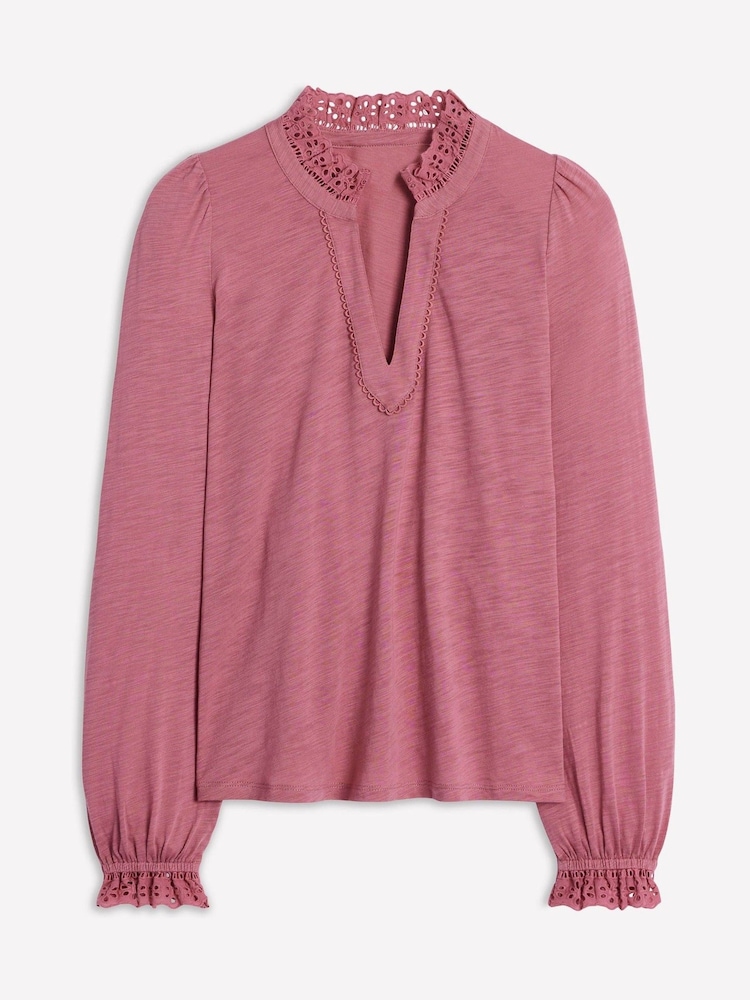 Boden Pink Aria Broderie Notch Neck Blouse - Image 5 of 5 Boden Pink Aria Broderie Notch Neck Blouse - Image 5 of 5