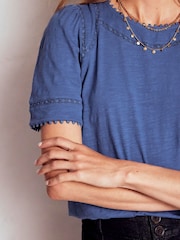Boden Blue Mila Lace Trim Top - Image 2 of 6