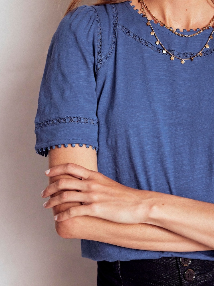 Boden Blue Mila Lace Trim Top - Image 2 of 6