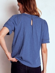 Boden Blue Mila Lace Trim Top - Image 3 of 6