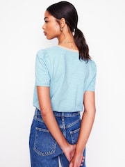 Boden Blue Metallic Trim V-Neck T-Shirt - Image 3 of 5