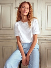 Boden White Mila Lace Trim Top - Image 1 of 5