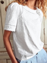 Boden White Mila Lace Trim Top - Image 2 of 5