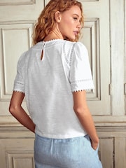 Boden White Mila Lace Trim Top - Image 3 of 5