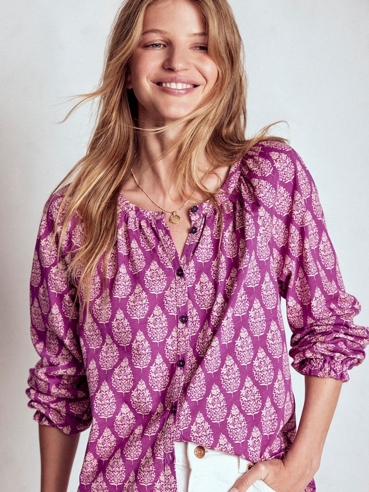 Boden Purple Isla Long Sleeve Jersey Blouse - Image 1 of 6