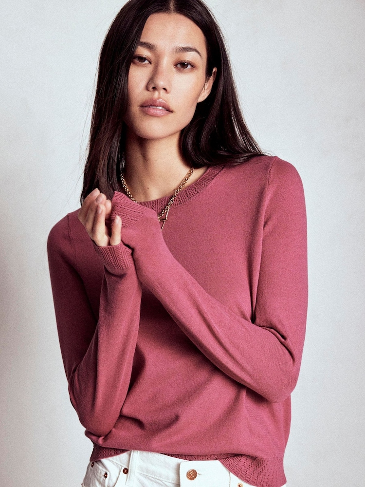 Boden Pink Emilia Cotton Crew Jumper - Image 6 of 6