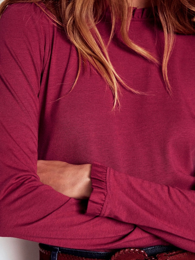 Boden Red Supersoft Frill Detail Top - Image 2 of 6 Boden Red Supersoft Frill Detail Top - Image 2 of 6