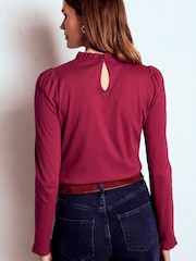 Boden Red Supersoft Frill Detail Top - Image 3 of 6