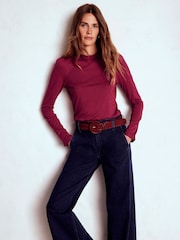 Boden Red Supersoft Frill Detail Top - Image 4 of 6