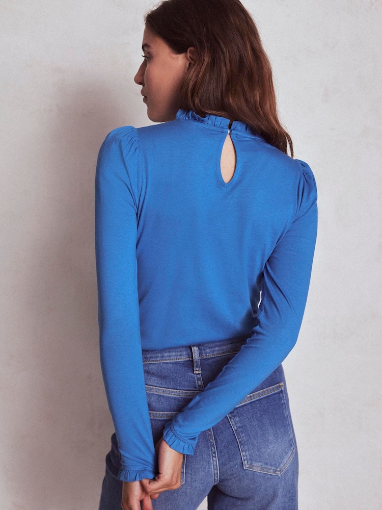 Boden Blue Supersoft Frill Detail Top - Image 2 of 4 Boden Blue Supersoft Frill Detail Top - Image 2 of 4