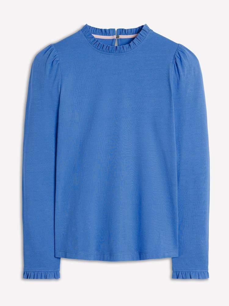 Boden Blue Supersoft Frill Detail Top - Image 4 of 4 Boden Blue Supersoft Frill Detail Top - Image 4 of 4