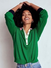 Boden Green Relaxed Lara Cotton Henley Jumper - Image 1 of 6