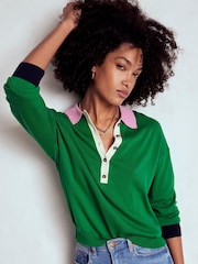 Boden Green Relaxed Lara Cotton Henley Jumper - Image 4 of 6