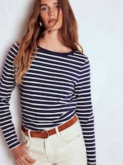 Boden Blue Olivia Long Sleeve Breton T-Shirt - Image 1 of 5
