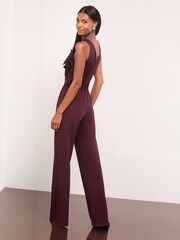 Lipsy Burgundy Red Floral 3D Textured Halter Jumpsuit - Image 4 of 4