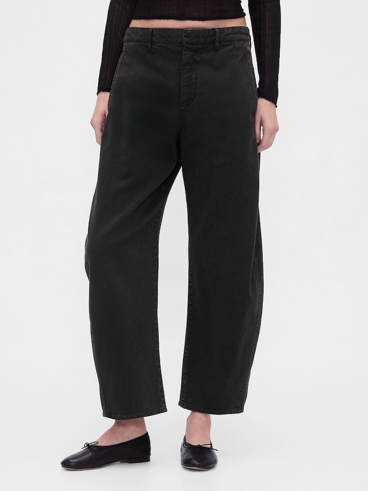 Gap Black Mid Rise Twill Barrel Trousers - Image 1 of 5 Gap Black Mid Rise Twill Barrel Trousers - Image 1 of 5