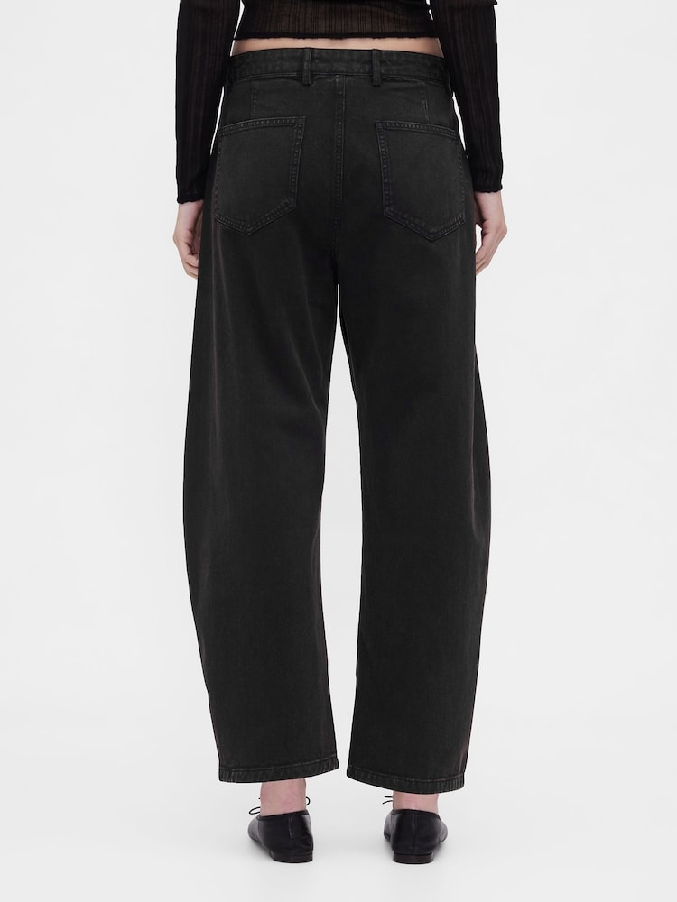 Gap Black Mid Rise Twill Barrel Trousers - Image 2 of 5 Gap Black Mid Rise Twill Barrel Trousers - Image 2 of 5