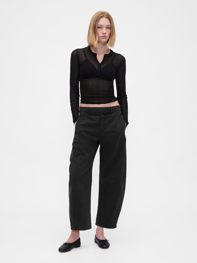 Gap Black Mid Rise Twill Barrel Trousers - Image 5 of 5 Gap Black Mid Rise Twill Barrel Trousers - Image 5 of 5
