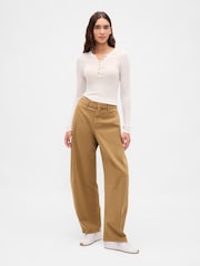 Gap Brown Mid Rise Twill Barrel Trousers - Image 1 of 5