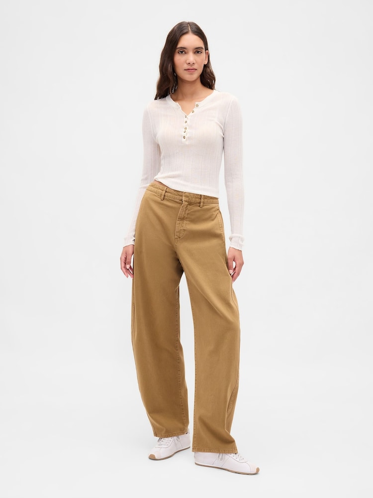 Gap Brown Mid Rise Twill Barrel Trousers - Image 1 of 5