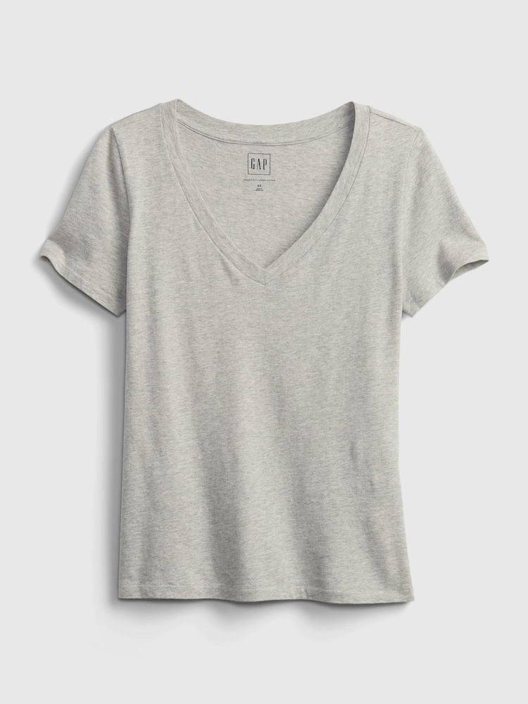Gap Light Grey V-Neck Vintage Soft Short Sleeve T-Shirt - Image 4 of 4 Gap Light Grey V-Neck Vintage Soft Short Sleeve T-Shirt - Image 4 of 4