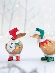 DCUK Red Traditional Christmas Ducky Tartan Elf Wooden Ornament - Image 2 of 4