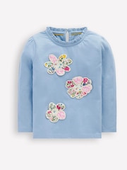 Boden Blue Frill Neck Appliqué T-shirt - Image 1 of 3