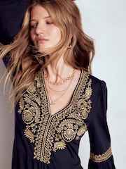 Boden Blue V-Neck Blouson Midi Dress - Image 5 of 6