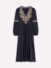 Boden Blue V-Neck Blouson Midi Dress - Image 6 of 6