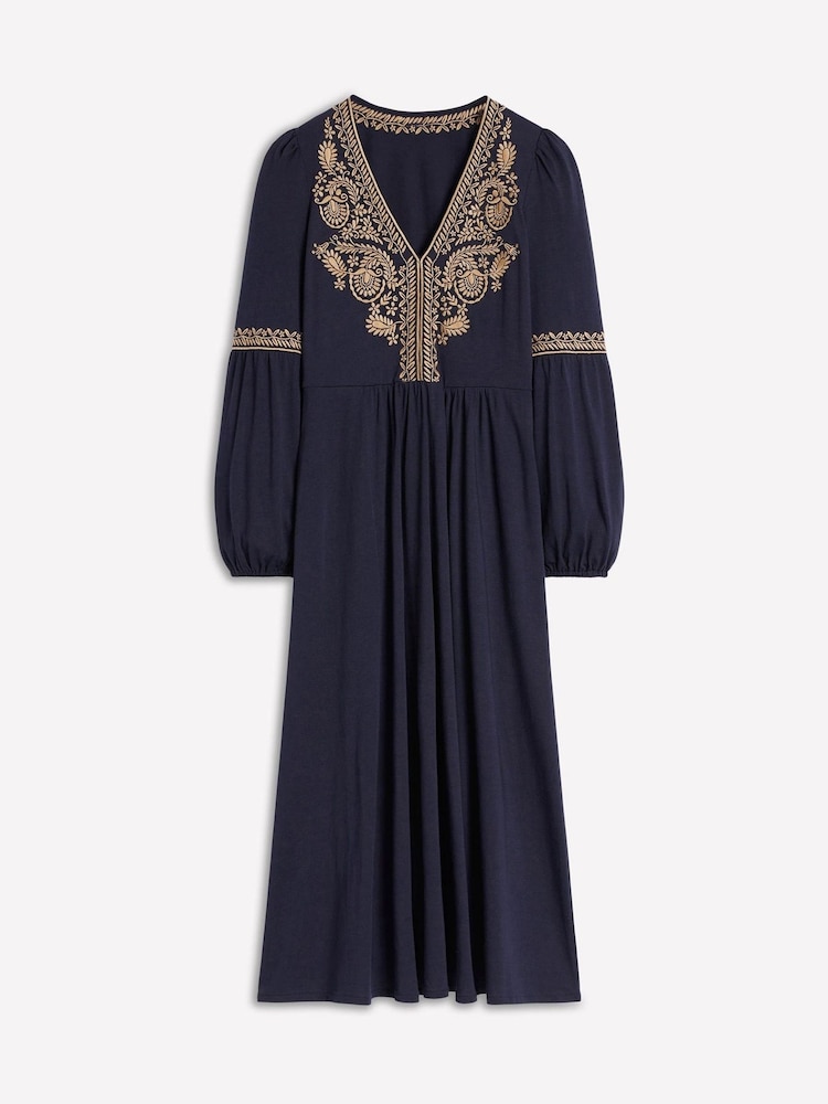 Boden Blue V-Neck Blouson Midi Dress - Image 6 of 6 Boden Blue V-Neck Blouson Midi Dress - Image 6 of 6