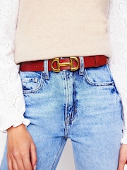 Boden Red Snaffle-Trim Leather Belt - Image 1 of 1