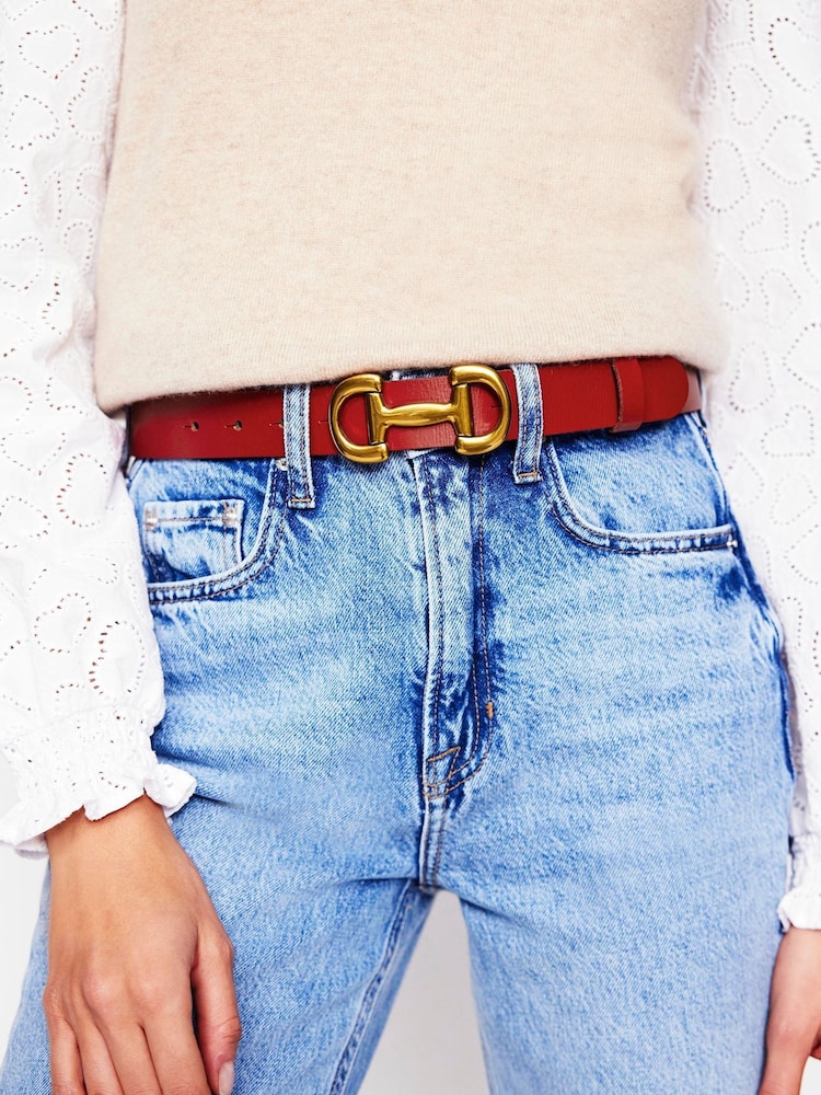 Boden Red Snaffle-Trim Leather Belt - Image 1 of 1 Boden Red Snaffle-Trim Leather Belt - Image 1 of 1