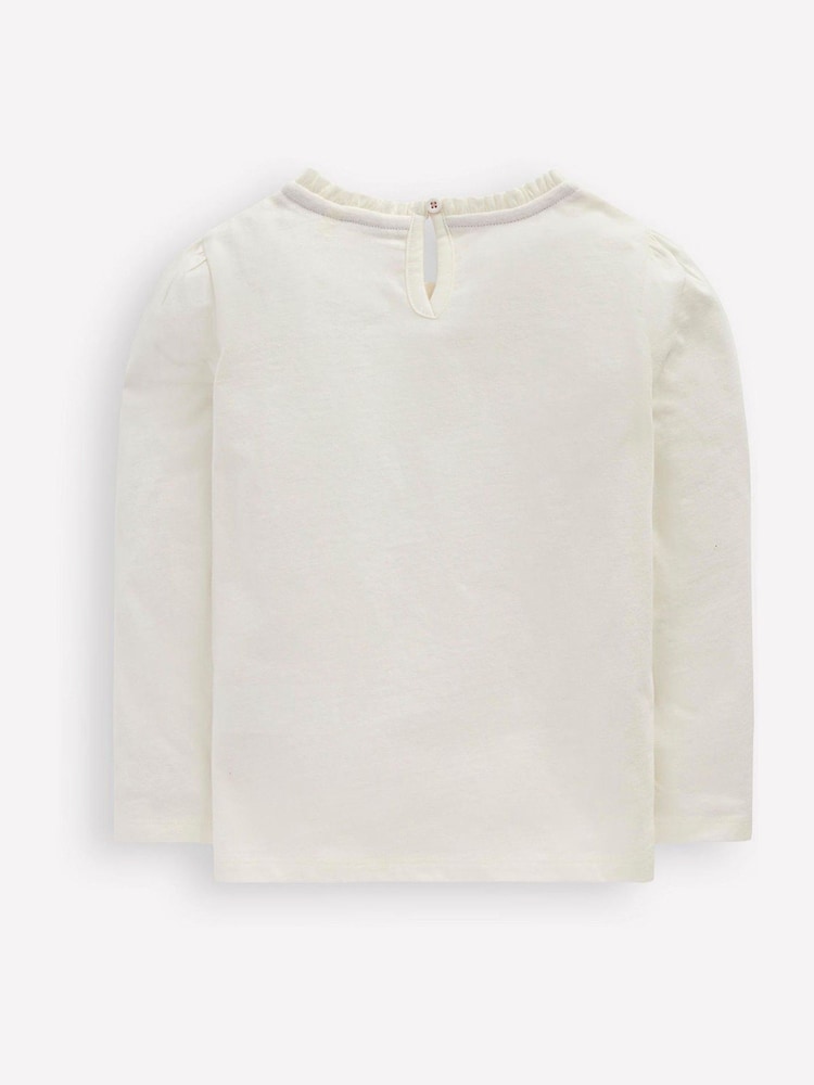 Boden Cream Frill Neck Appliqué T-shirt - Image 2 of 3