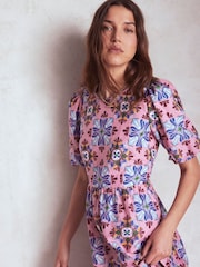 Boden Pink Tiered Poplin Maxi Dress - Image 2 of 6