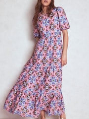 Boden Pink Tiered Poplin Maxi Dress - Image 4 of 6